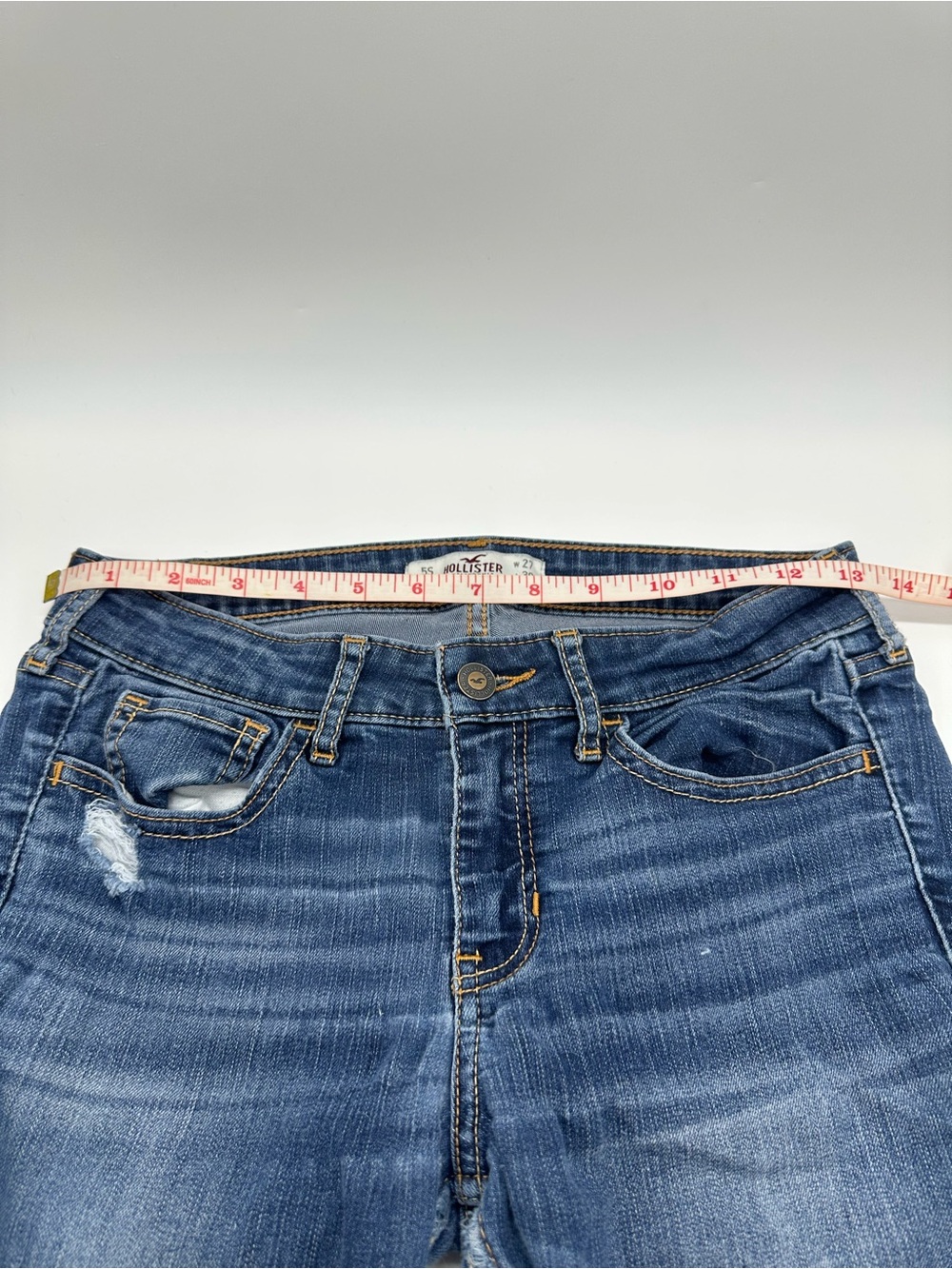 Hollister Distressed Skinny Jeans Blue Ripped Knee Size 27 5S (Preowned) - Picture 8 of 12